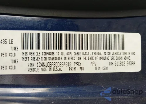 2013 Jeep Compass Sport z USA, uszkodzony, nr VIN 1C4NJCBA8DD264818